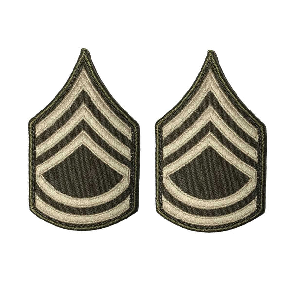 Army Chevron: Sergeant First Class - gold embroidered on green  (NON-RETURNABLE/NON-REFUNDABLE) - pair