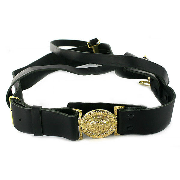 Vintage Designer Leather Belt Gold Accents Gold Buckle Navy 