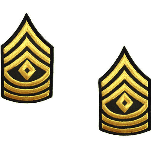 Army Chevron: Sergeant First Class - gold embroidered on green  (NON-RETURNABLE/NON-REFUNDABLE) - pair