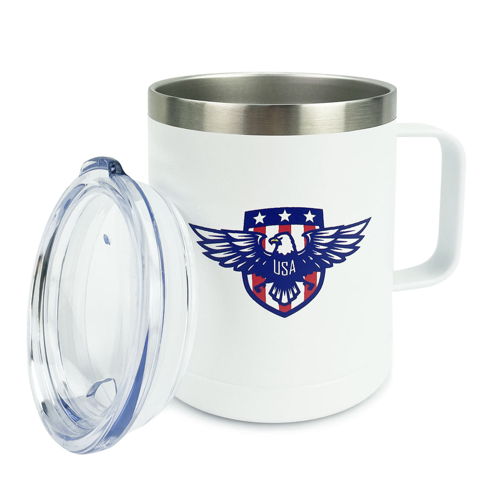 Americana Camper Style 14oz Mug: White with Eagle & Shield