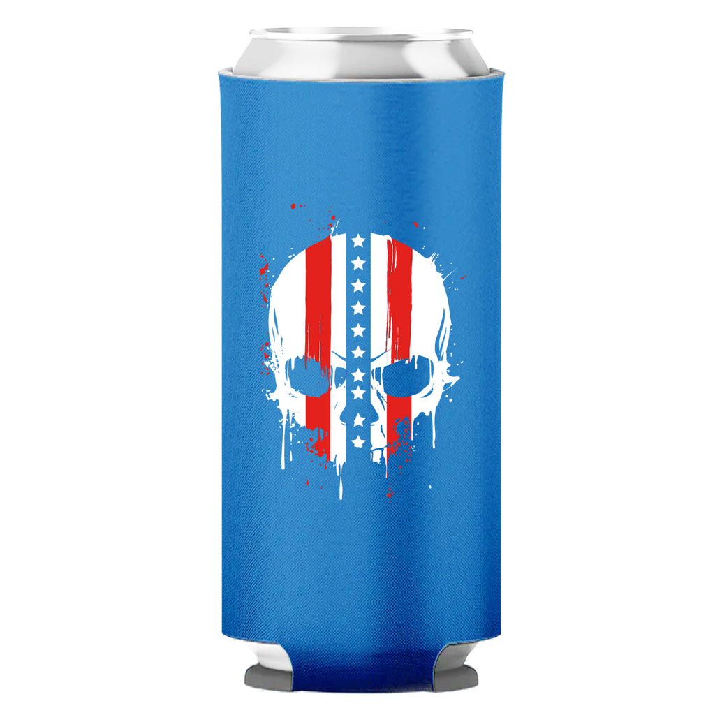 Americana Slim Can Cooler: Red, White & Blue Skull