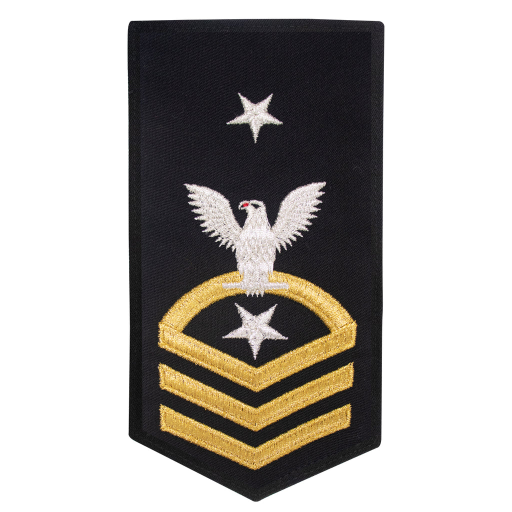 Navy E8 FEMALE Rating Badge: CSC Command Senior Chief - seaworthy gold on blue