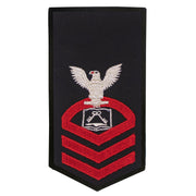 Navy E7 FEMALE Rating Badge: CS Culinary Specialist - seaworthy red on blue