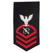 Navy E7 MALE Rating Badge: Missile Technician- seaworthy red on blue