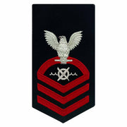 Navy E7 MALE Rating Badge: RW Robotics Warfare Specialist - seaworthy red on blue