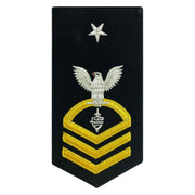 Navy E8 MALE Rating Badge: CWT Cyber Warfare Technician - seaworthy gold on blue