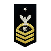 Navy E8 MALE Rating Badge: Robotics Warfare Specialist - seaworthy gold on blue