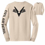 Civil Air Patrol Leisure Shirt: Male Long Sleeve T-Shirt (Sand) with Black Flying V