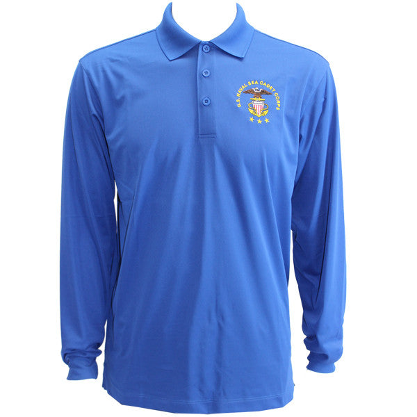 Men's True Royal Blue Long Sleeve Polo Shirt Embroidered With USNSCC Seal