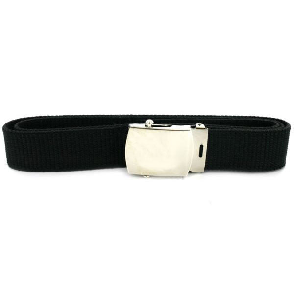 Navy Belt and Buckle: Black Cotton Silver Mirror Buckle and Tip - male