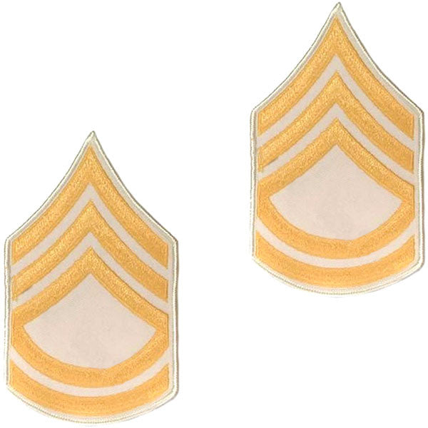 Army Chevron: Sergeant First Class - gold embroidered on white, small