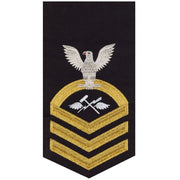 Navy E7 MALE Rating Badge: Aviation Support Equipment Tech - seaworthy gold on blue