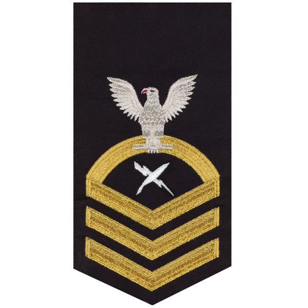 Navy E7 MALE Rating Badge: Cryptologic Technician - seaworthy gold on blue