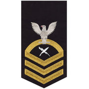 Navy E7 MALE Rating Badge: Cryptologic Technician - seaworthy gold on blue