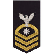 Navy E7 MALE Rating Badge: Quartermaster - seaworthy gold on blue