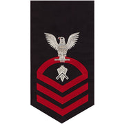 Navy E7 MALE Rating Badge: Builder - seaworthy red on blue