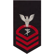 Navy E7 MALE Rating Badge: Construction Electrician - seaworthy red on blue