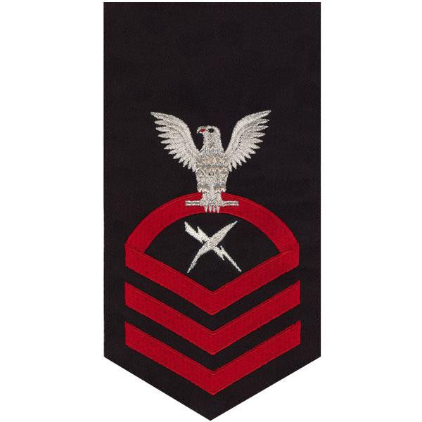 Navy E7 MALE Rating Badge: Cryptologic Technician - seaworthy red on blue