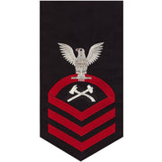 Navy E7 MALE Rating Badge: Damage Controlman - seaworthy red on blue