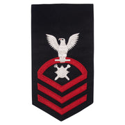 Navy E7 MALE Rating Badge: Explosive Ordnance Disposal - seaworthy red on blue