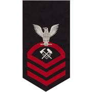 Navy E7 MALE Rating Badge: Hull Maintenance Technician - seaworthy red on blue