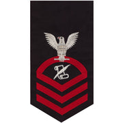 Navy E7 MALE Rating Badge: Journalist - seaworthy red on blue