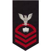 Navy E7 MALE Rating Badge: Mineman - seaworthy red on blue