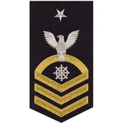 Navy E8 MALE Rating Badge: Quartermaster - seaworthy gold on blue