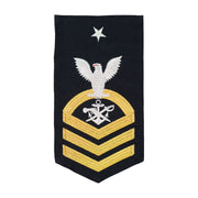 Navy E8 MALE Rating Badge: SB Special Warfare Boat Operator - seaworthy gold on blue