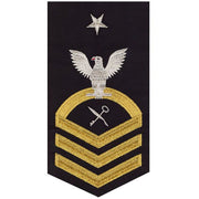 Navy E8 MALE Rating Badge: Retail Services Specialist - seaworthy gold on blue