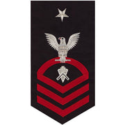 Navy E8 MALE Rating Badge: Builder - seaworthy red on blue