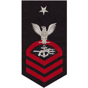 Navy E8 MALE Rating Badge: Special Warfare Operator - seaworthy red on blue