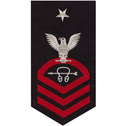 Navy E8 MALE Rating Badge: Sonar Technician - seaworthy red on blue