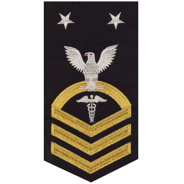 Navy E9 MALE Rating Badge: Hospital Corpsman - seaworthy gold on blue